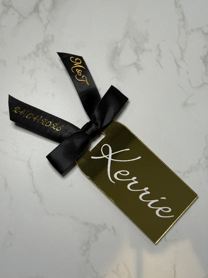 Personalized Black Ribbon with Gold Foil – Custom for Weddings, Parties & Special Events