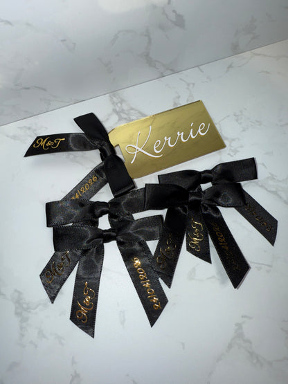 Personalized Black Ribbon with Gold Foil – Custom for Weddings, Parties & Special Events