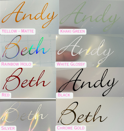 Personalised Vinyl for Wedding Place Names - Wedding guest name vinyl/titles. Fully customisable