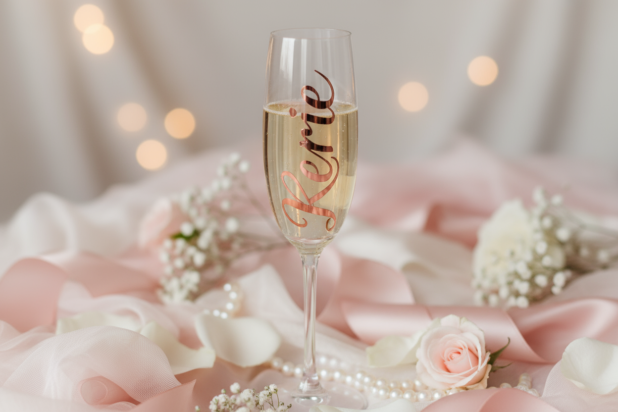 add the name kerrie instead of bridesmaid. have it running the length of the flute