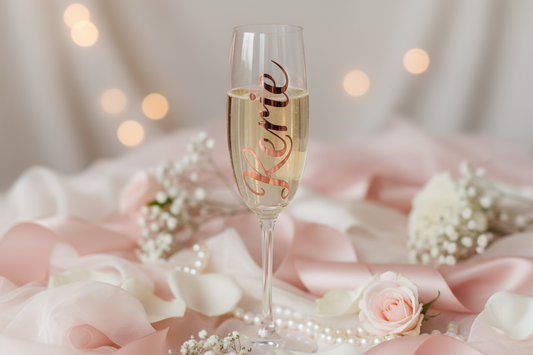 add the name kerrie instead of bridesmaid. have it running the length of the flute